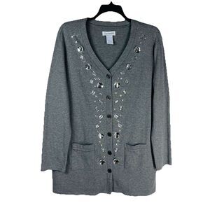 The Paragon XL Embellished Gray Button-Up Cardigan Women’s Dressy Sweater Office